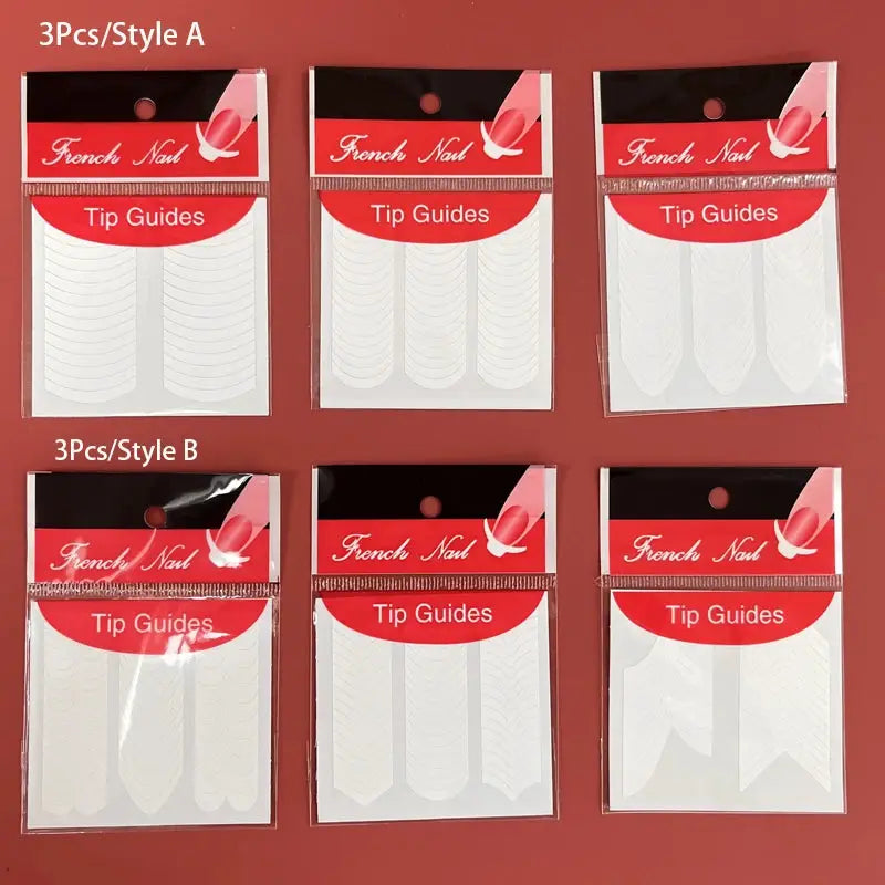 Nail art tip guides: six packs of white self-adhesive nail tips for French nails, Style A and Style B by Simples Market