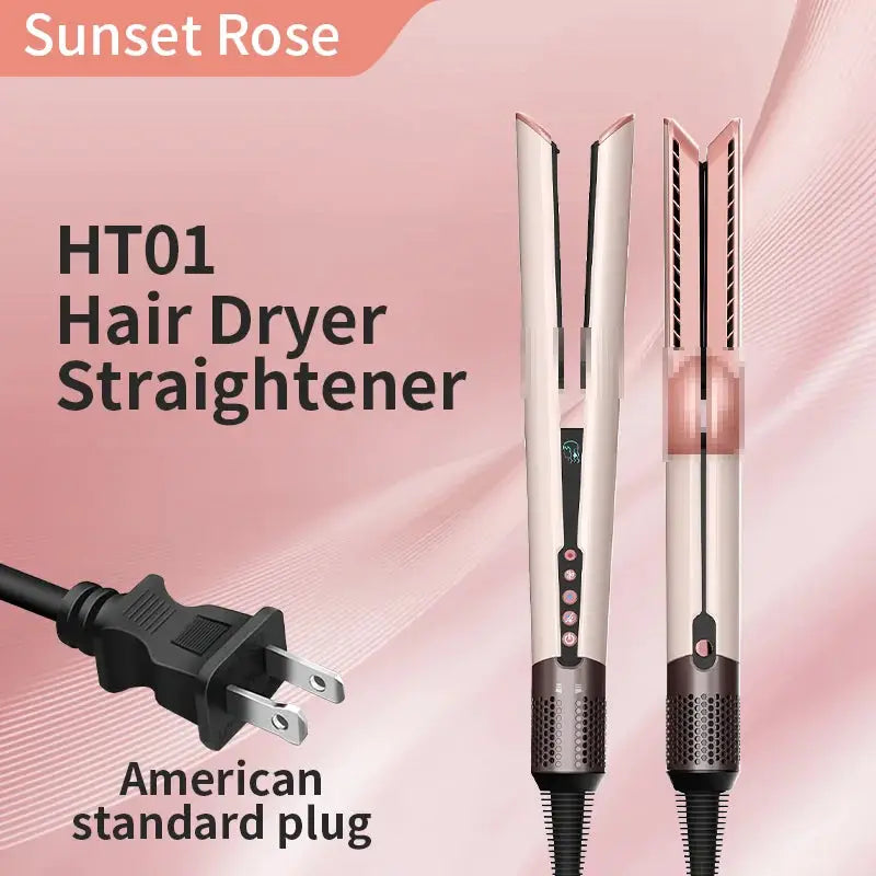 HT01 hair straightener and dryer in rose gold with American standard plug