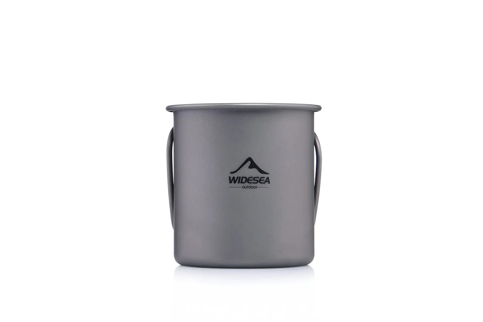 Widesea titanium camping mug, gray metal with side logo