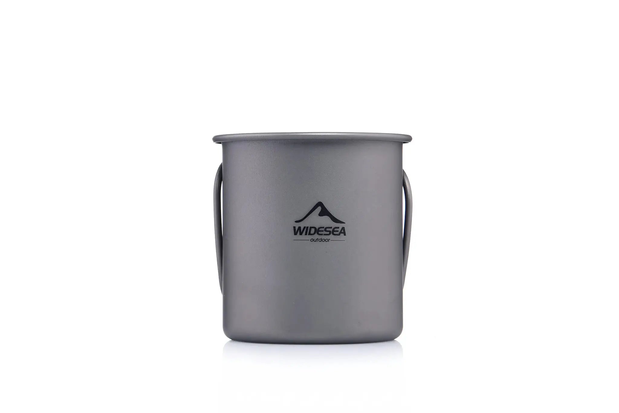 Widesea titanium camping mug, gray metal with side logo