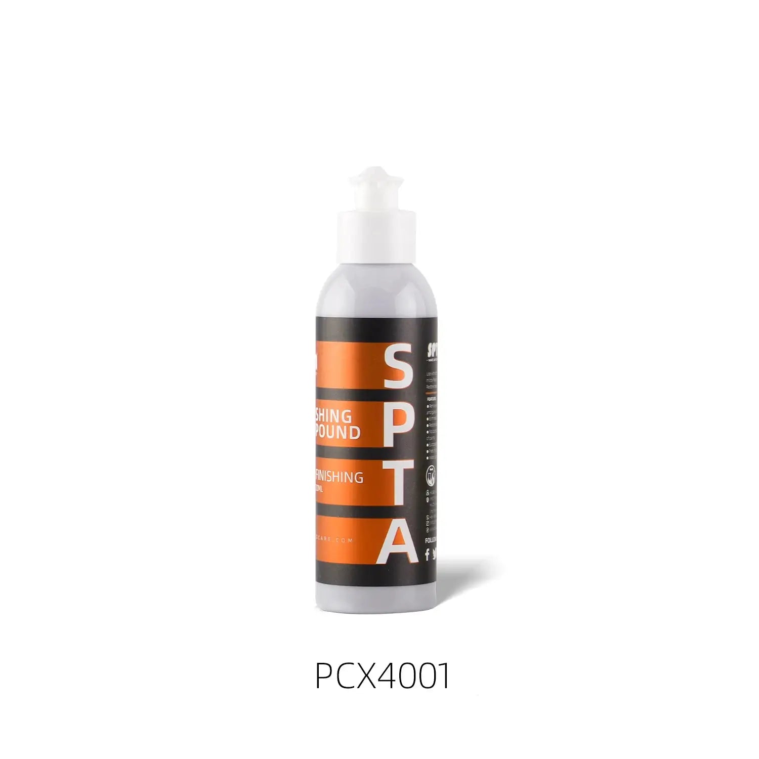 SPTA car scratch remover polishing wax bottle, white container with orange and black label, Simples Market