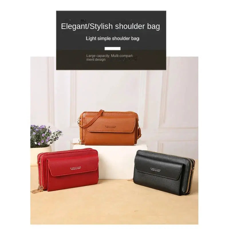 Women's crossbody bag set in red, tan, and black (Korean edition) compact wallet-style design, 3 bags shown