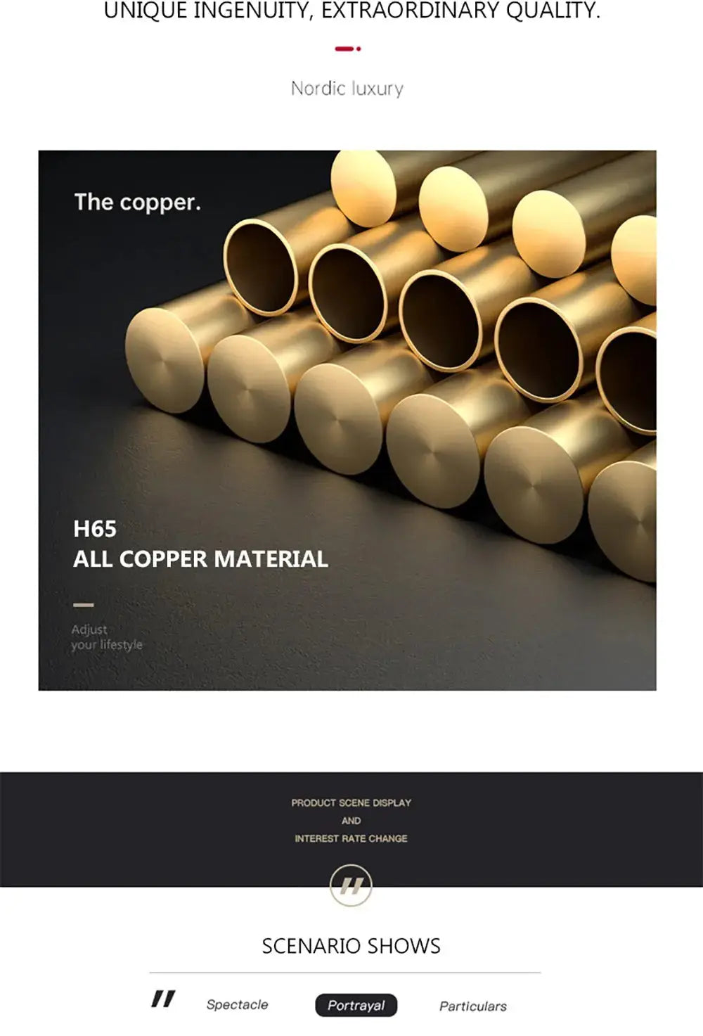 LED ceiling lights in all copper material with round copper tube decor.