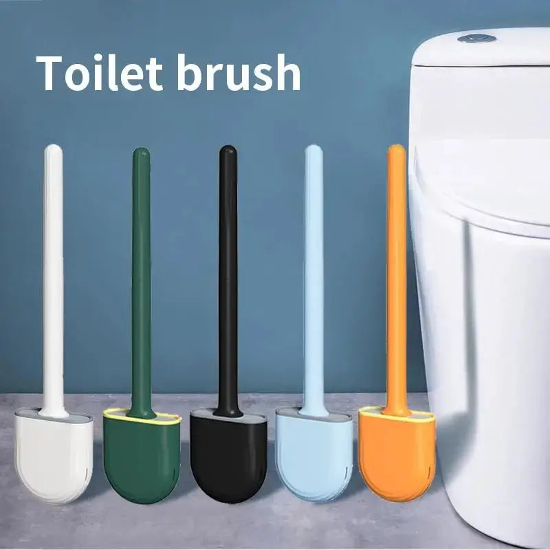 CleanNest Wall Hanging Toilet Brush With Holder Long Handle Silicone Brush Soft Bristles For Rim Cleaning