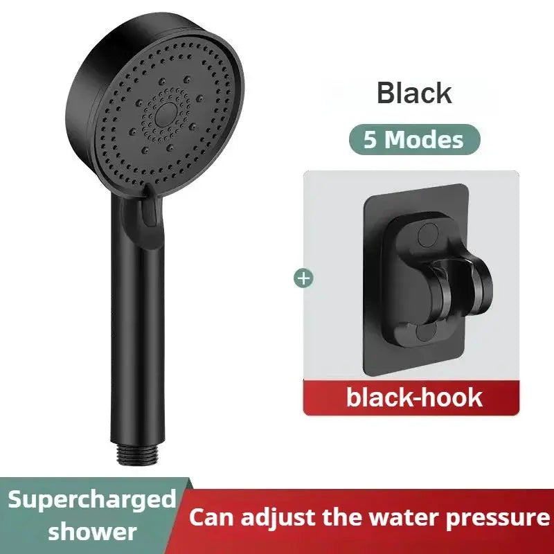 Shower head 5-mode adjustable, black, Simples Market