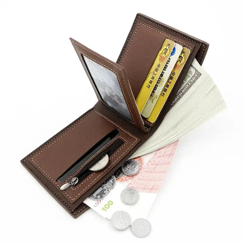 Simples Market brown PU leather slim men's wallet with coin pocket and card slots