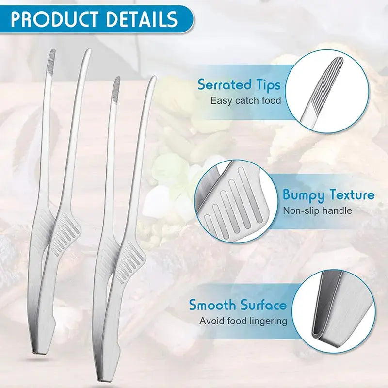 Non Slip Stainless Steel BBQ Tongs For Serving Food Salad Camping Barbecue Buffet Utensils