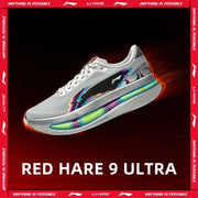 Li-Ning Red Hare 9 Ultra running shoes; gray mesh upper with colorful side graphics and neon midsole
