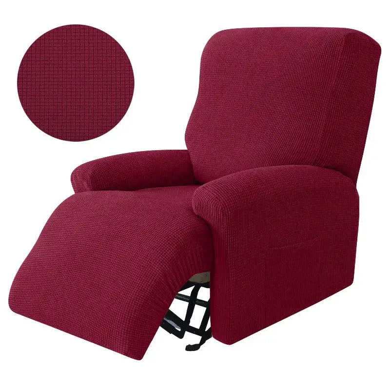 Recliner chair slipcover set in burgundy stretch spandex, 4pcs, non-slip