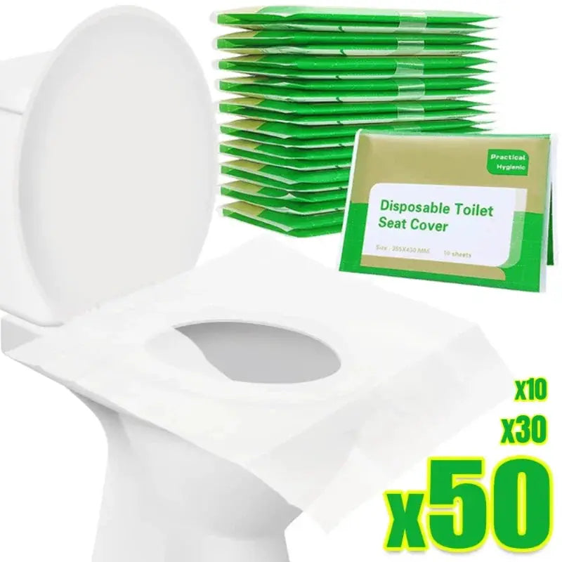 Simples Market disposable toilet seat covers, waterproof soluble paper, 50/30/10-pack bundle for travel.