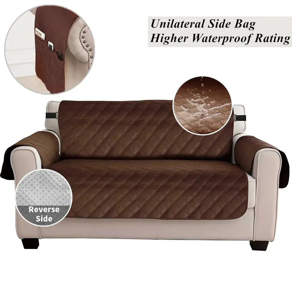 Simples Market sofa cover brown quilted waterproof slipcover with elastic straps for 1-4 seater sofas