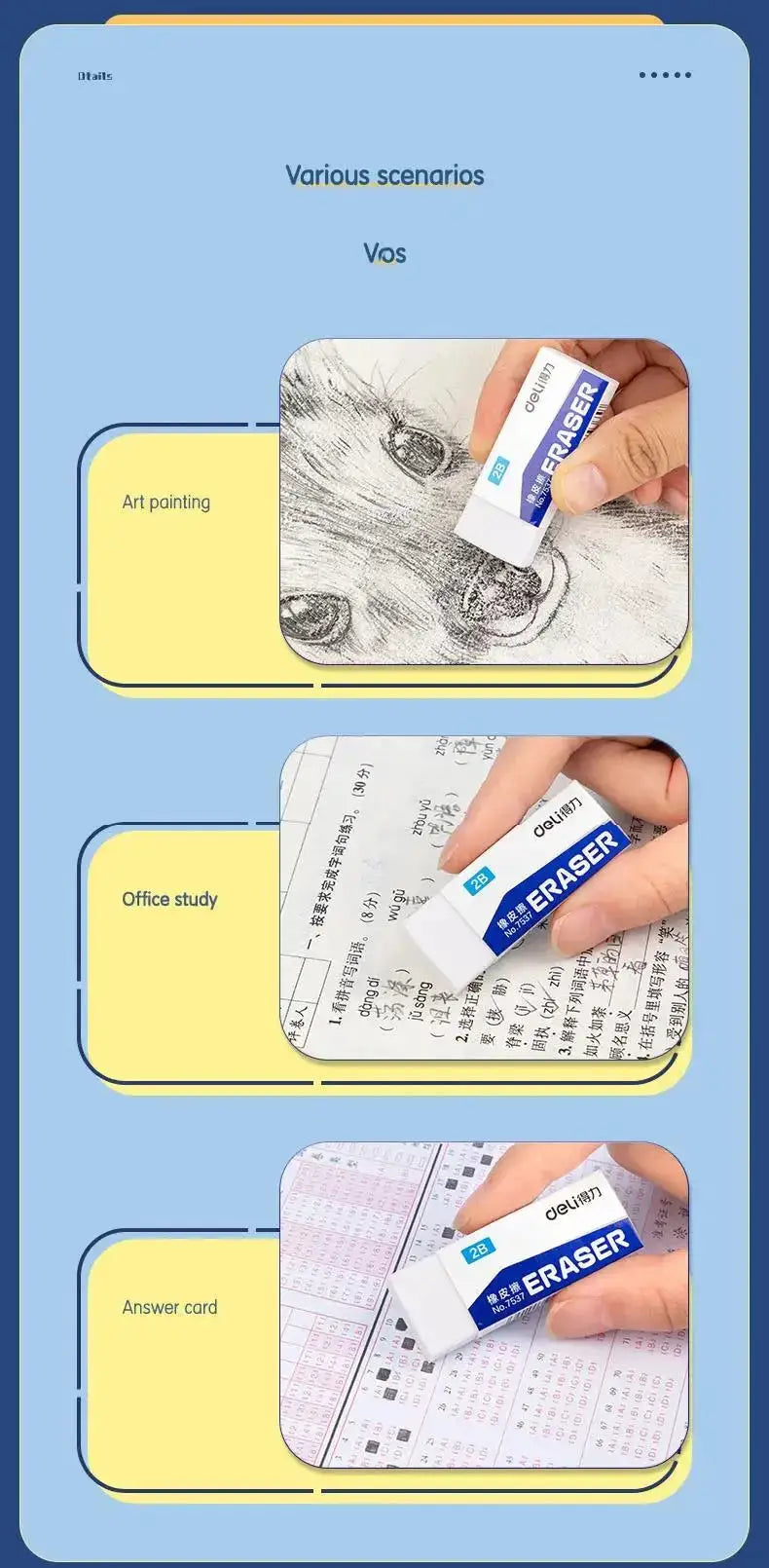 Deli 2B eraser set by Simples Market, 5/10 pcs, clean, mess-free for school, exams, office