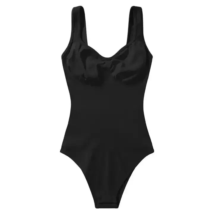 Ladies black backless seamless bodysuit with wide straps