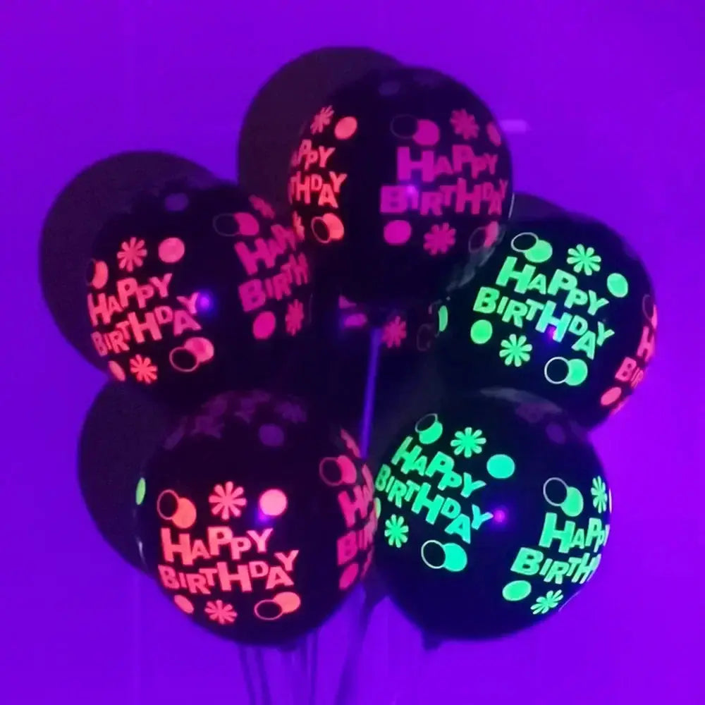 Happy Birthday Neon Glow Balloons Glow Under Blacklight Fluorescent Balloons For Neon 80s 90s Theme Party Decor