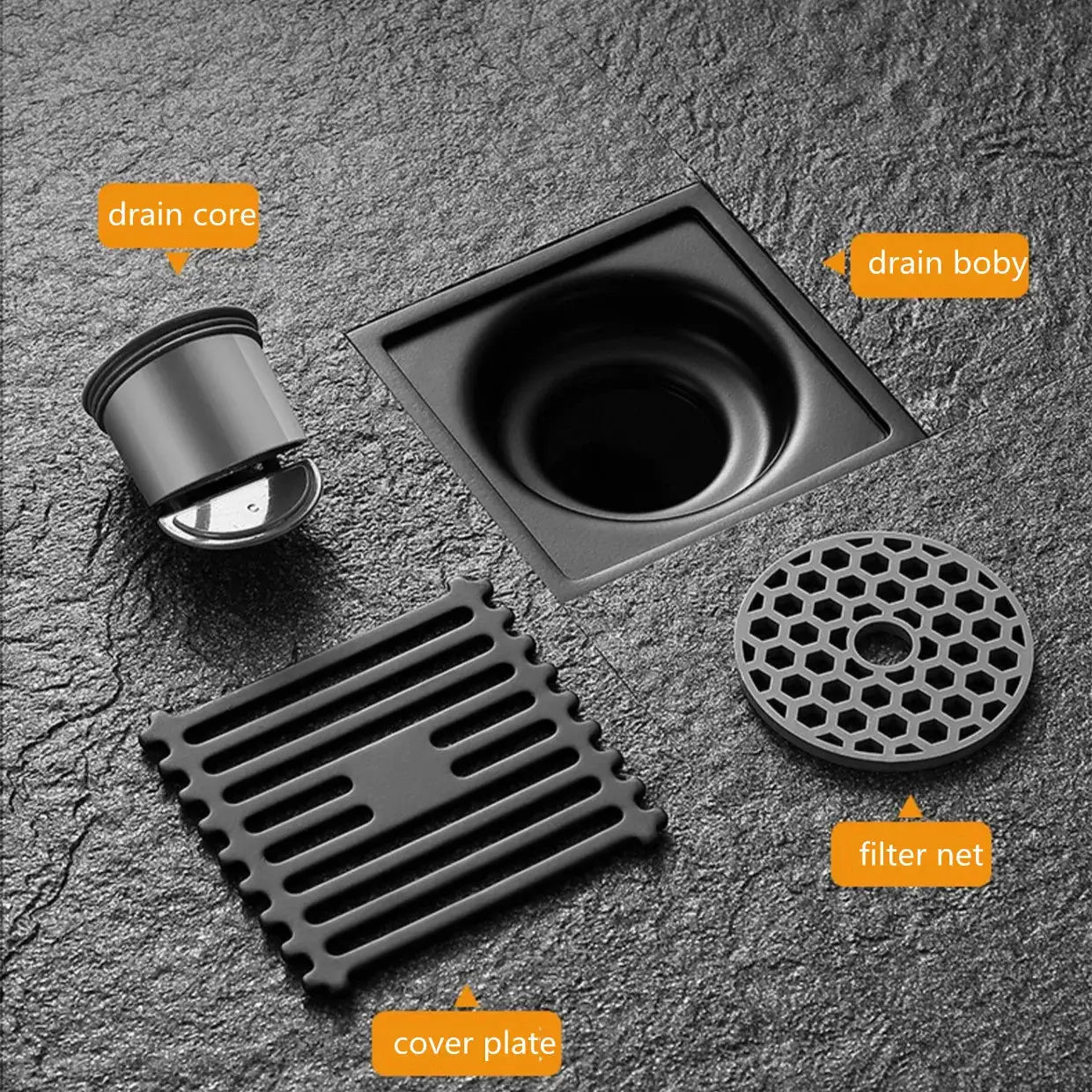 Floor drain kit, 10cm square, stainless steel, five-piece from Simples Market with removable cover and filter net