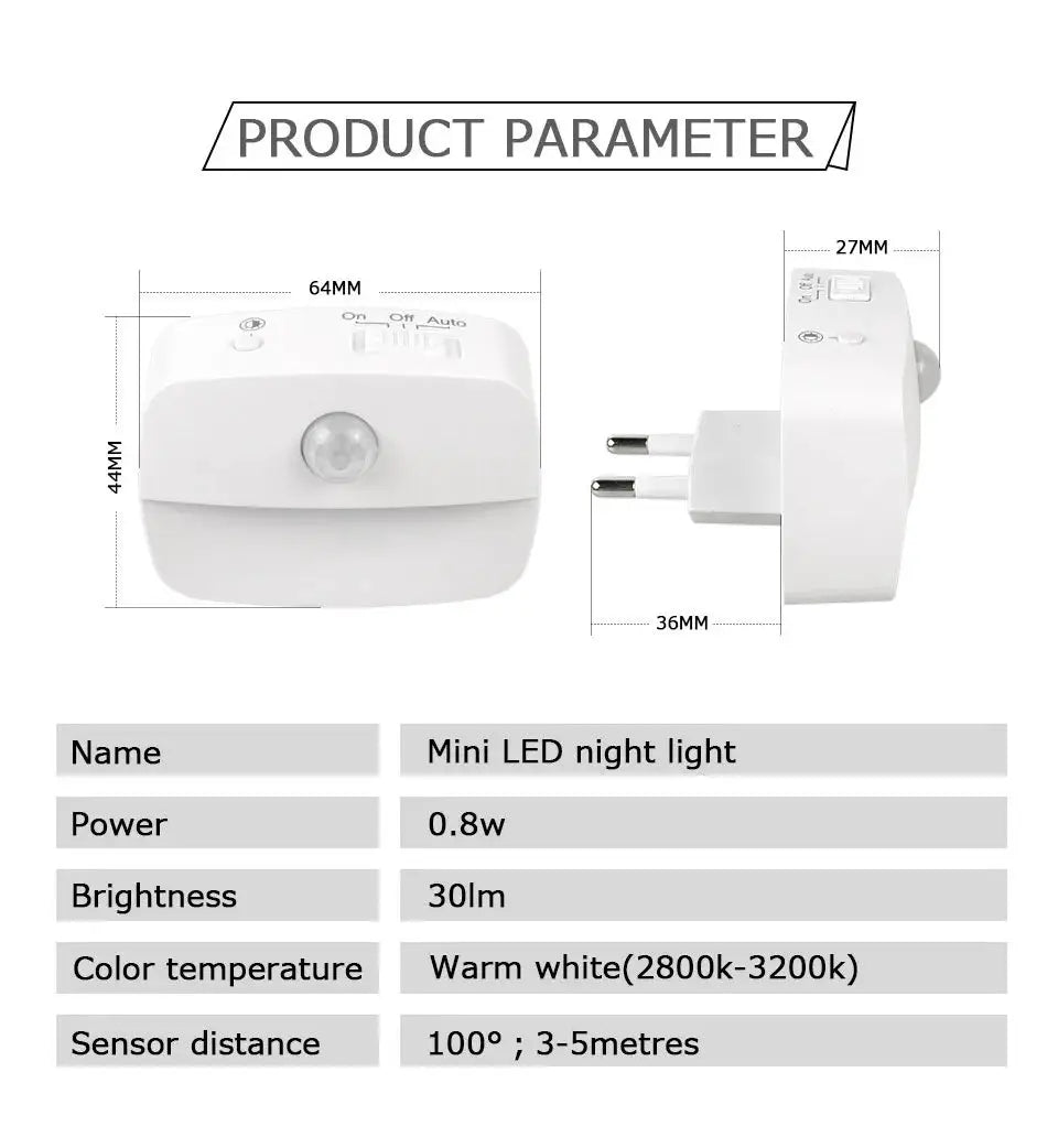Mini LED night light by Simples Market, plug-in motion sensor, warm white 2800–3200K