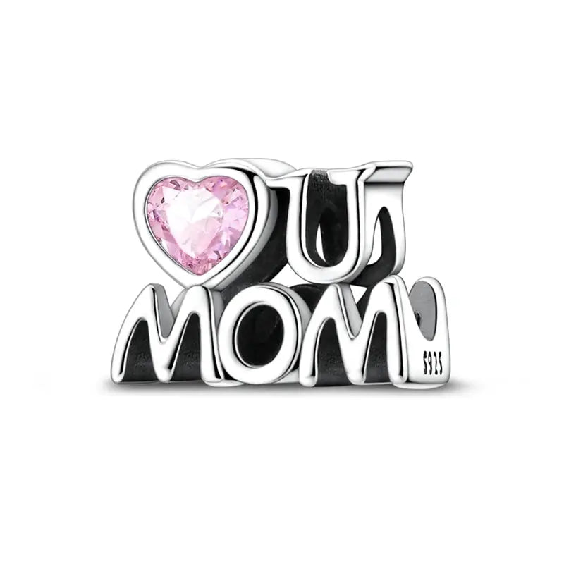 Mother's Day 925 Sterling Silver Heart Charms Beads Dangle For Bracelets Love Mom Jewelry Gift