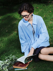 FSLE Premium Series oversized light-blue cotton shirt with long sleeves by Simples Market