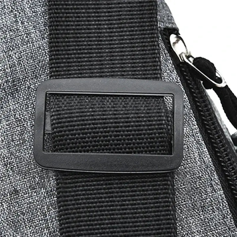 Simples Market 2024 mobile waist bag for men and women; black nylon strap with rectangular buckle on gray textured pouch