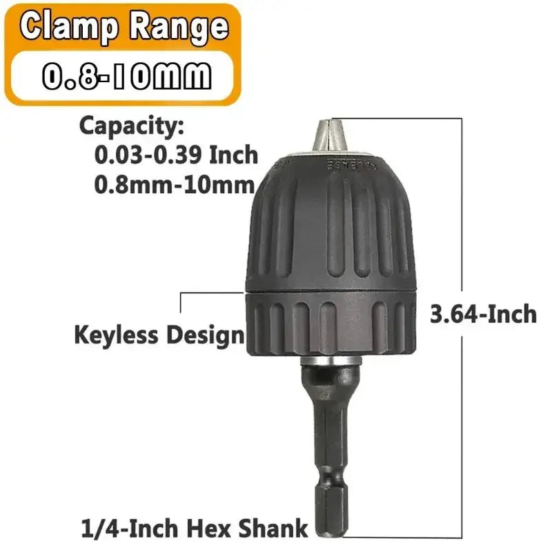 Keyless Drill Chuck Converter 3/8-24 UNF Thread Quick Change Adapter With 1/4 Inch Hex Shank