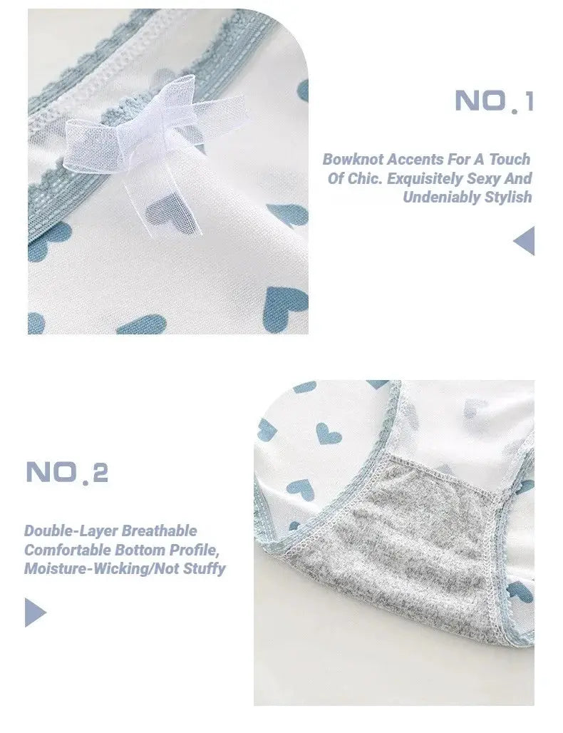 Simples Market 5-pack women's soft briefs with sweet heart plaid print, light blue hearts on white fabric