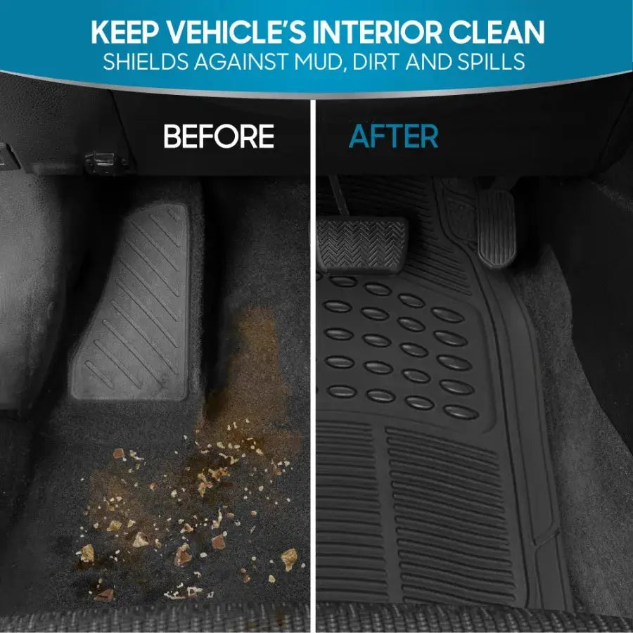 Heavy duty rubber car floor mats, 4-piece all-weather set for front and rear, anti-slip, trim-to-fit