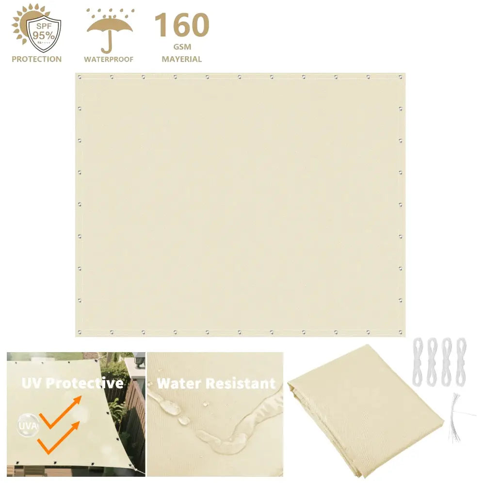 Simples Market sun shade sail, beige waterproof outdoor canopy with edge grommets and included ropes (2x3–4x5m).