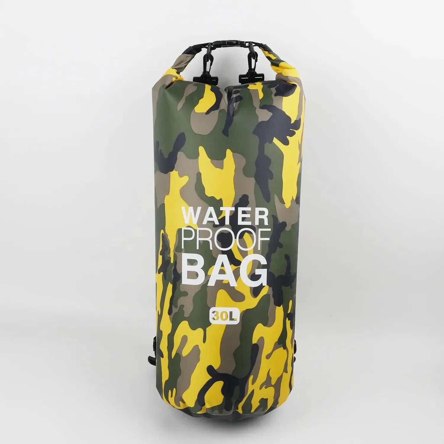 Dry bag waterproof 30L camouflage bag for kayaking, rafting and outdoor adventures; green-yellow camo.