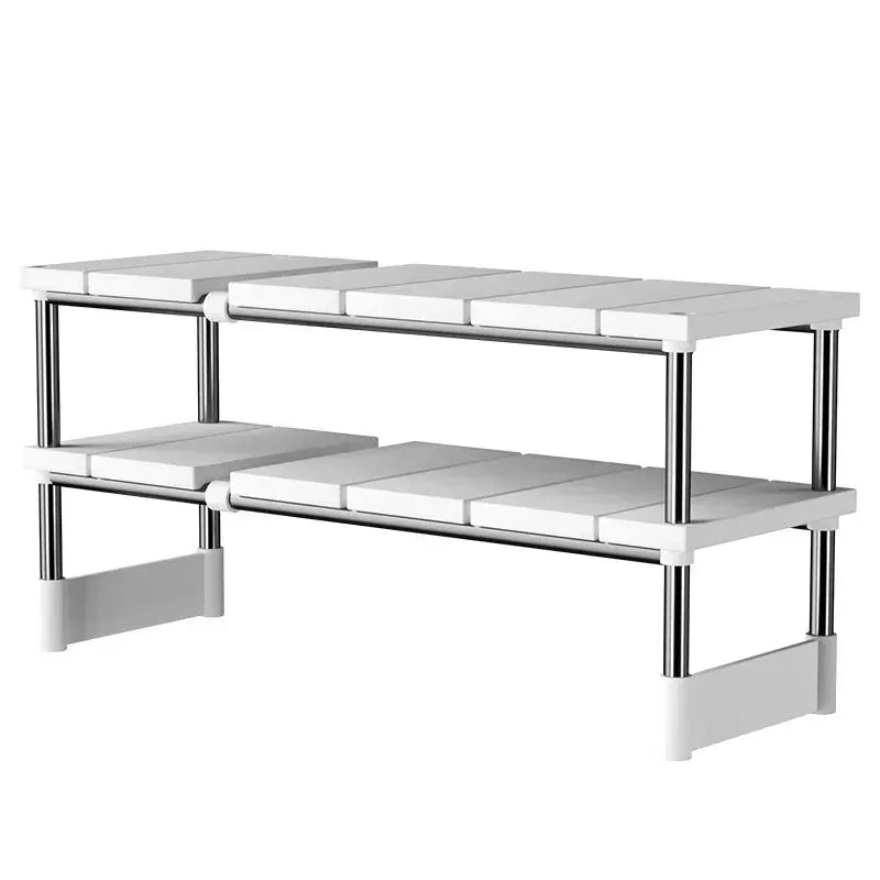 Simples Market stackable wardrobe storage rack, two-tier white shelves with chrome supports