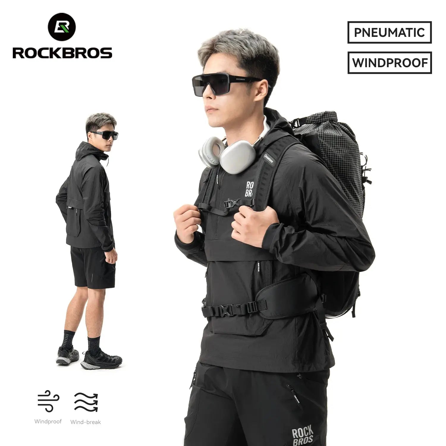 ROCKBROS black cycling waterproof jacket, windproof windbreaker, breathable outdoor clothing
