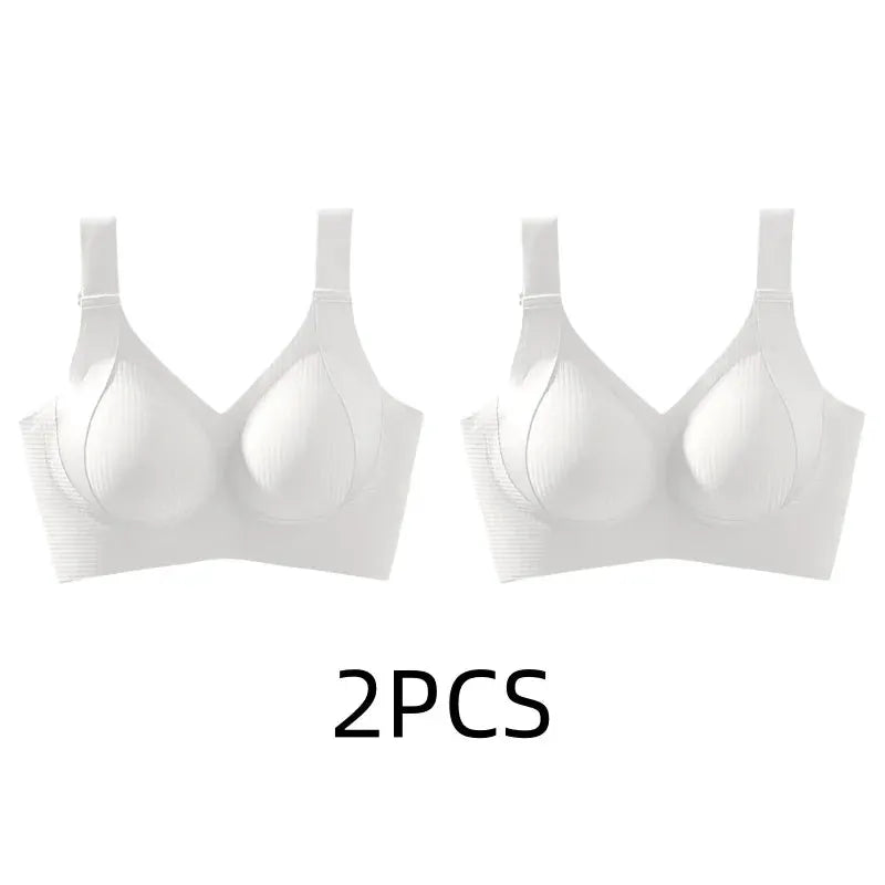 2-pack white seamless wireless bras for women with pull-up, anti-sagging design