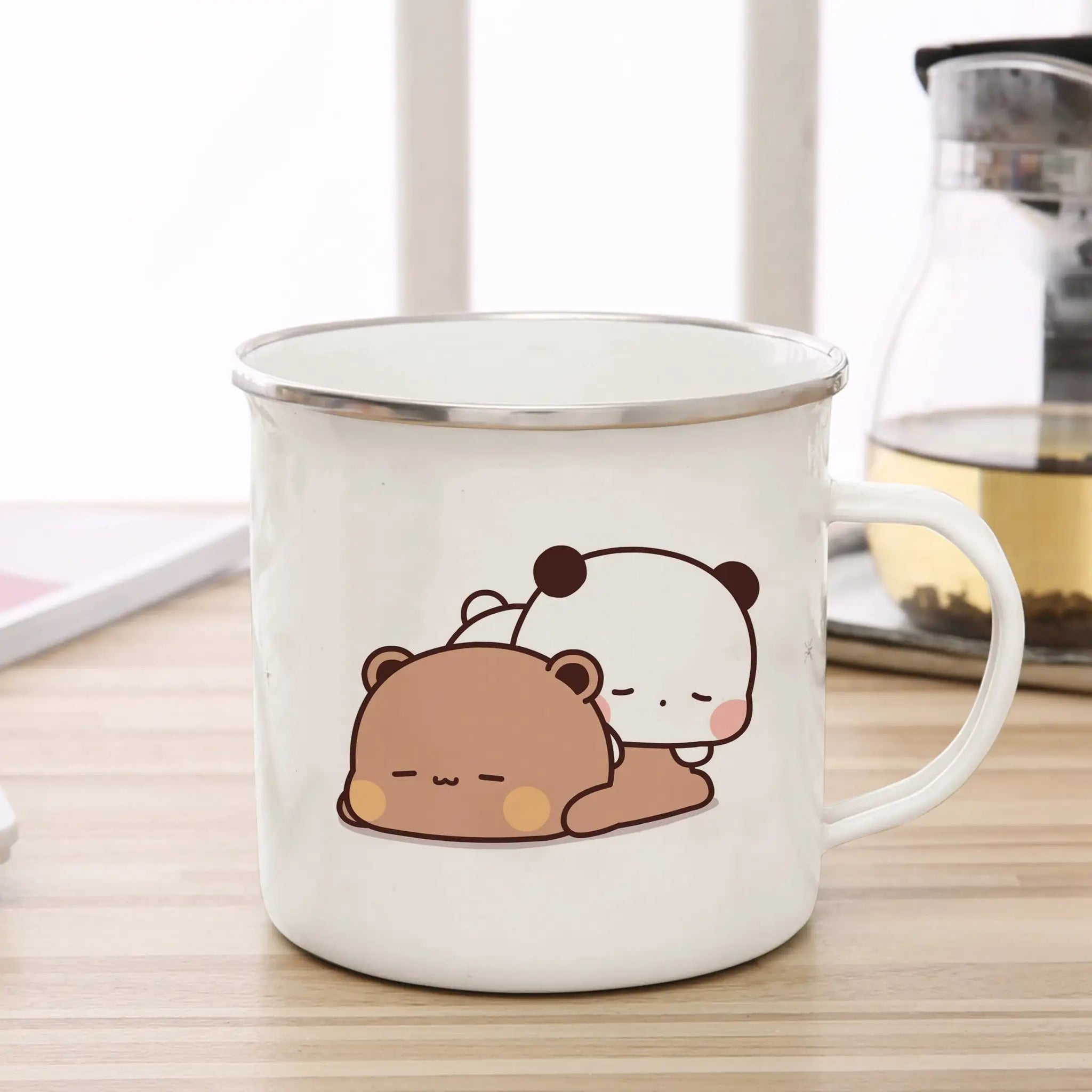 Cute Cup Co Cartoon Milk Mocha Bear Enamel Cup 11oz Eco Friendly Coffee Tea Cup Gift For Couple