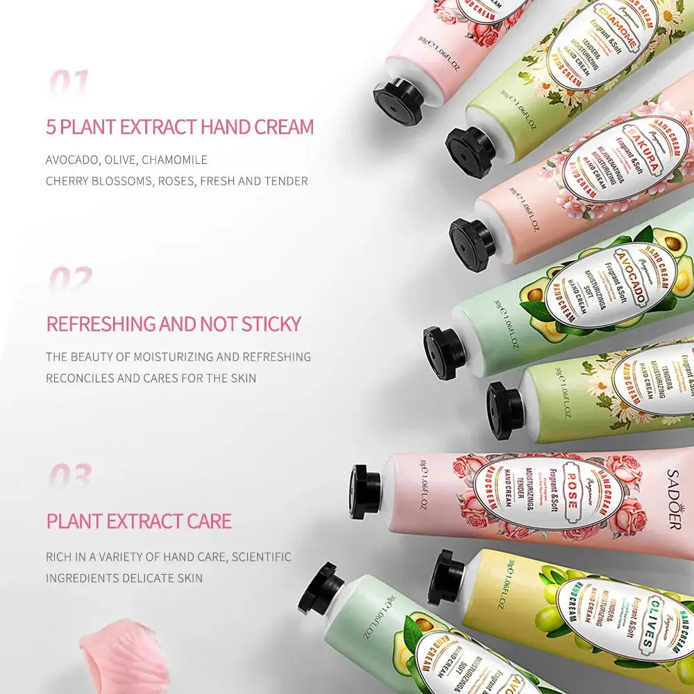 5 Piece Sadoer Fruit Plant Fragrance Hand Cream Set For Moisturizing Repair And Dryness Protection