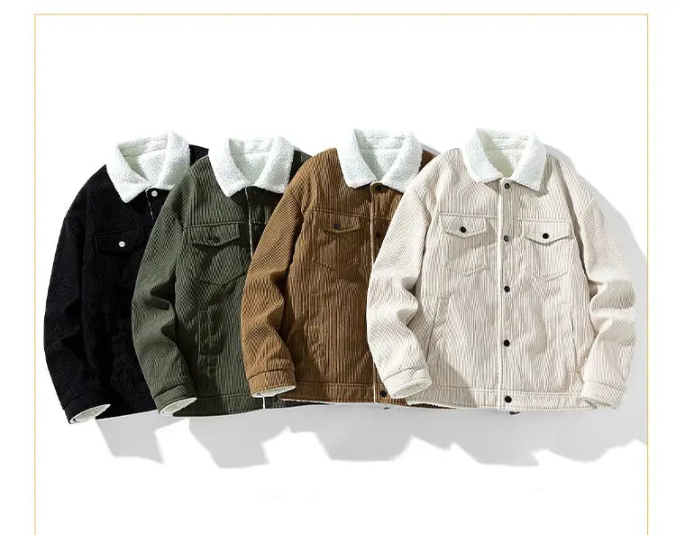 Men's corduroy jackets with sherpa collars, thick winter coats, five-color display