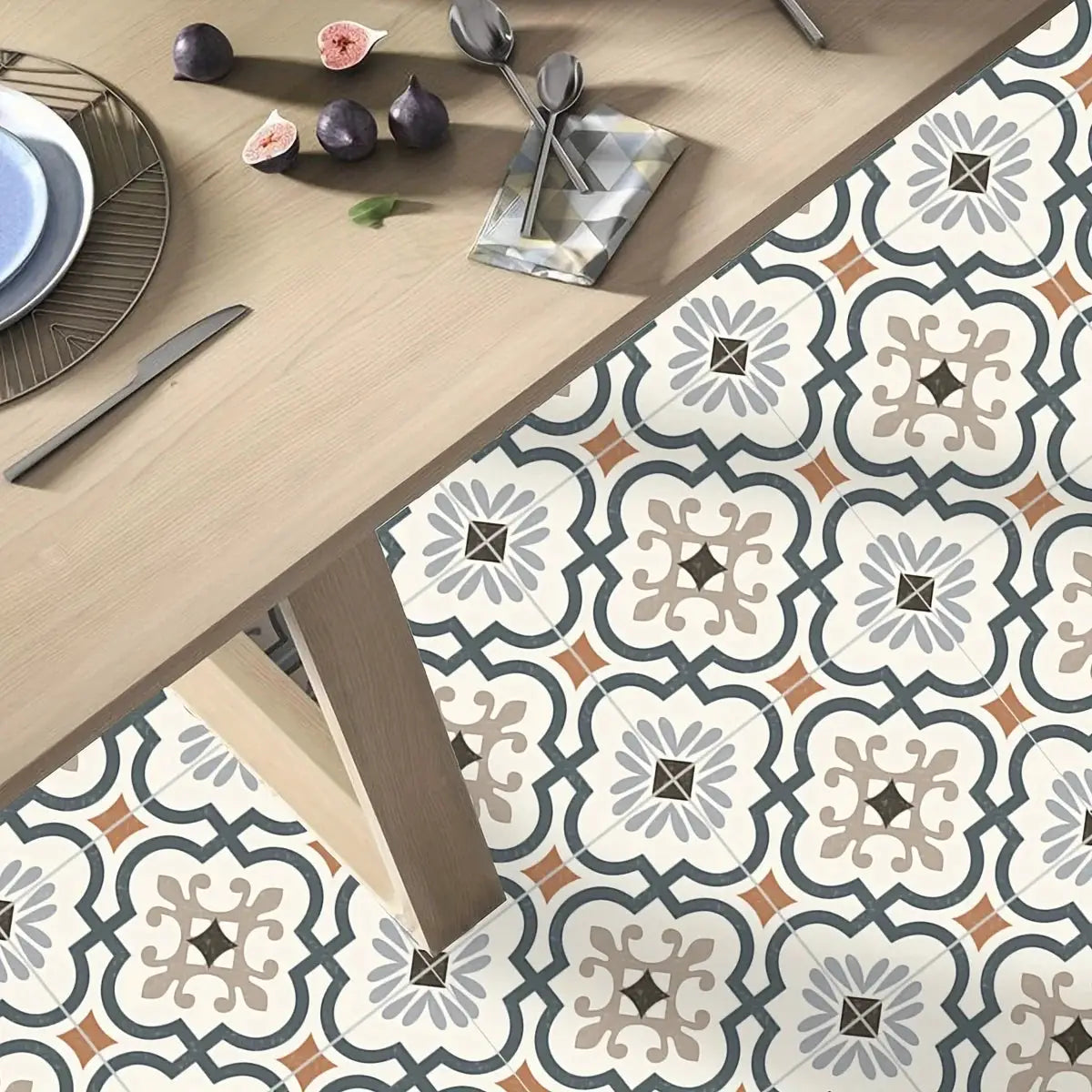 Simples Market 9pcs tile decals printed matte waterproof vinyl removable floor stickers with blue beige brown pattern