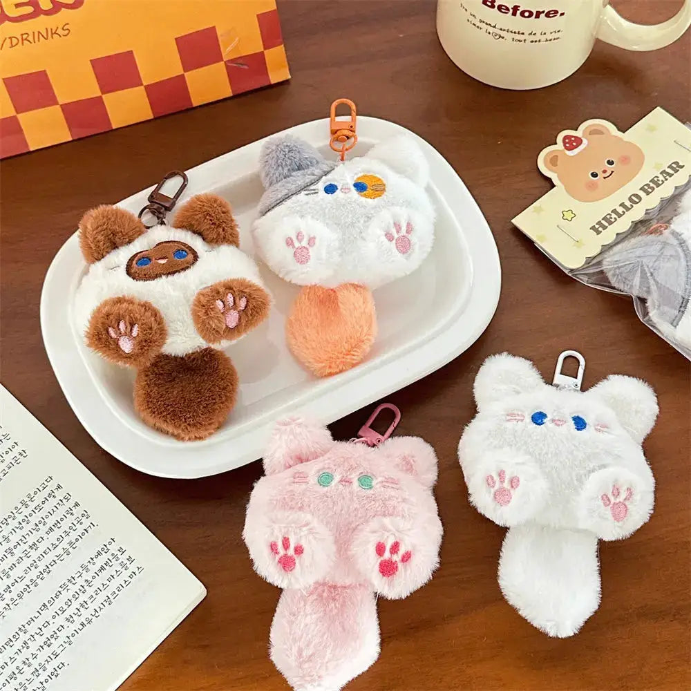 Cute Plush Cat Doll Pendant For Backpacks And Bags Soft Rabbit Fur Animal Charm Keychain Gift For Girls