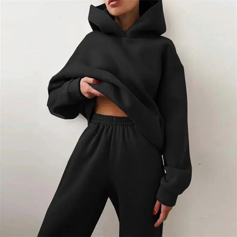 CozyLane Women's Two Piece Tracksuit Set With Oversized Hoodie And Ankle Pants For Autumn Casual Warmth