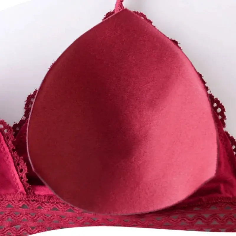 Red floral lace bralette with padding, non-wire, V-neck