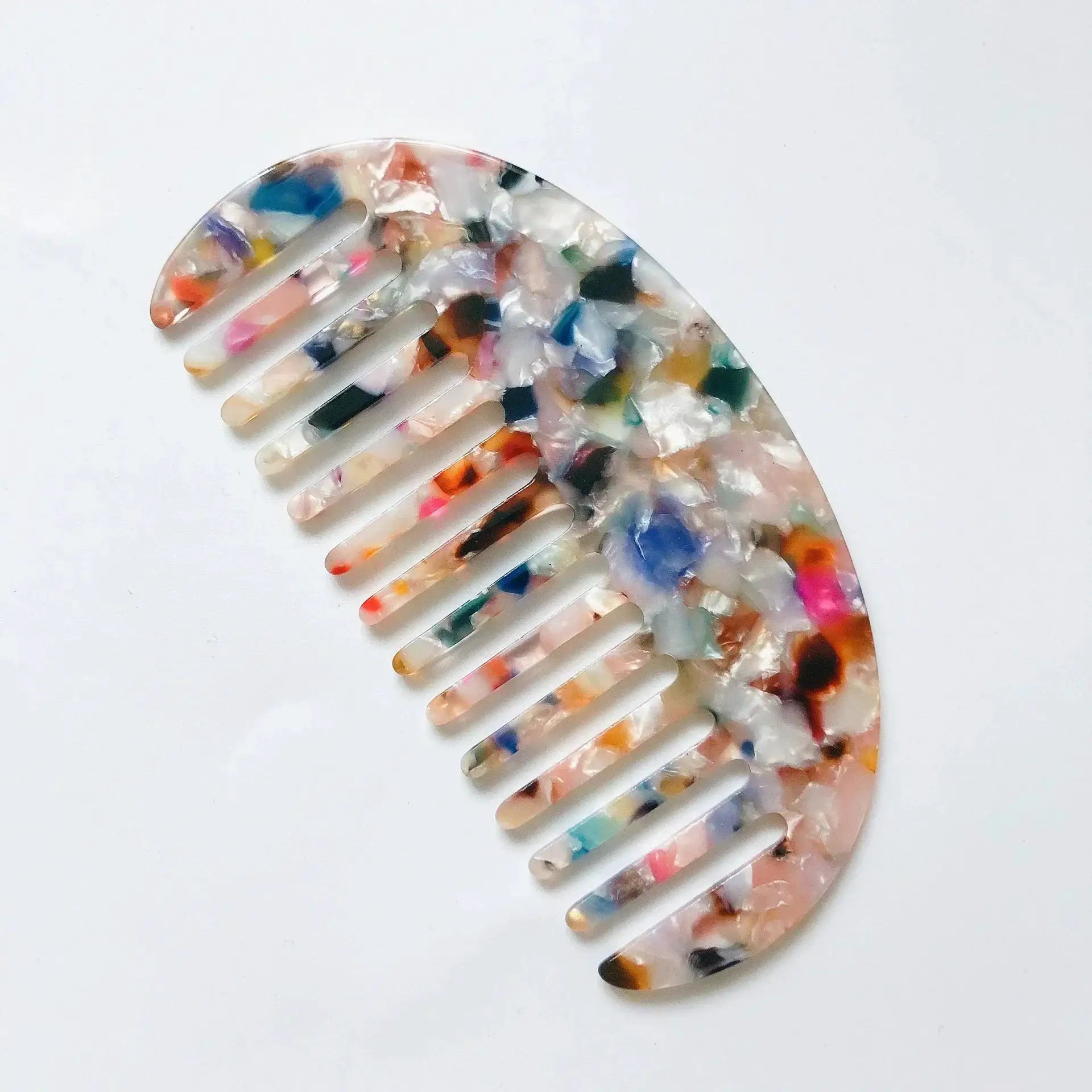 Simples Market wide-teeth acetate hair combs set; colorful mosaic pattern, anti-static.