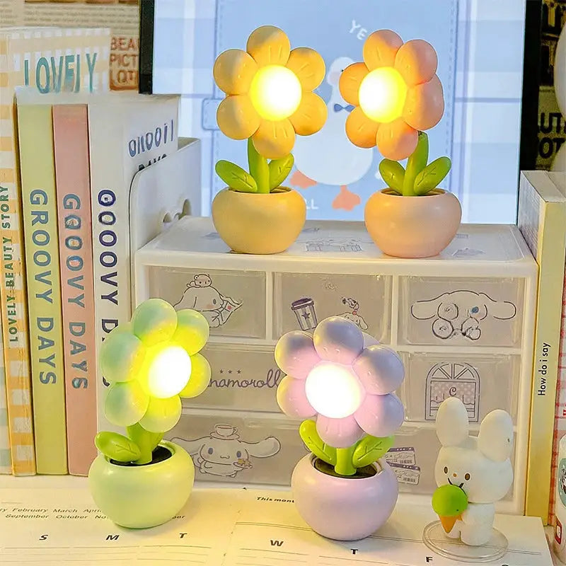 FloraGlow Mini LED Floral Potted Night Light Soft Glowing Flower For Cozy Bedroom And Desk Ambience
