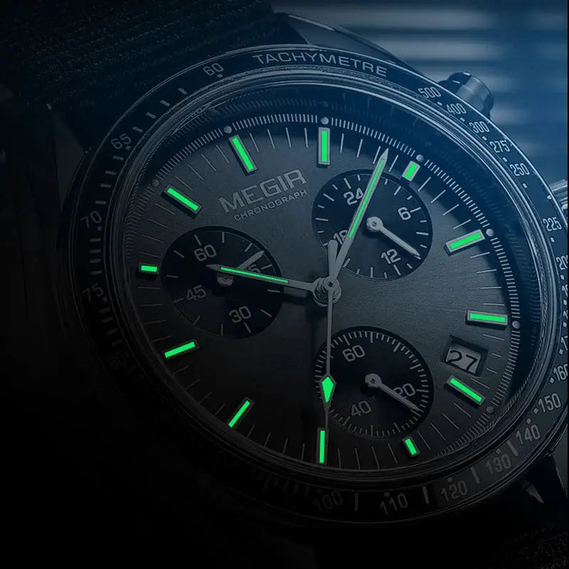 Megir Quartz Chronograph Watch Waterproof Sport Wristwatch With Nylon Strap Luminous Pointers And Date
