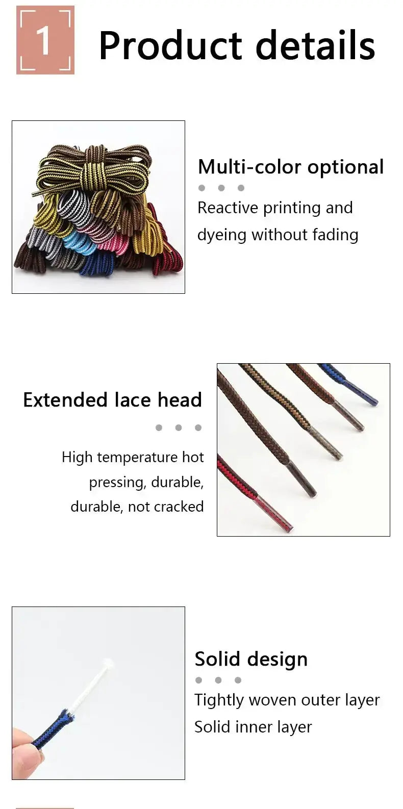 Round cotton shoelaces, double-color striped, 1 pair, 18 colors, lengths 70–150 cm, Simples Market