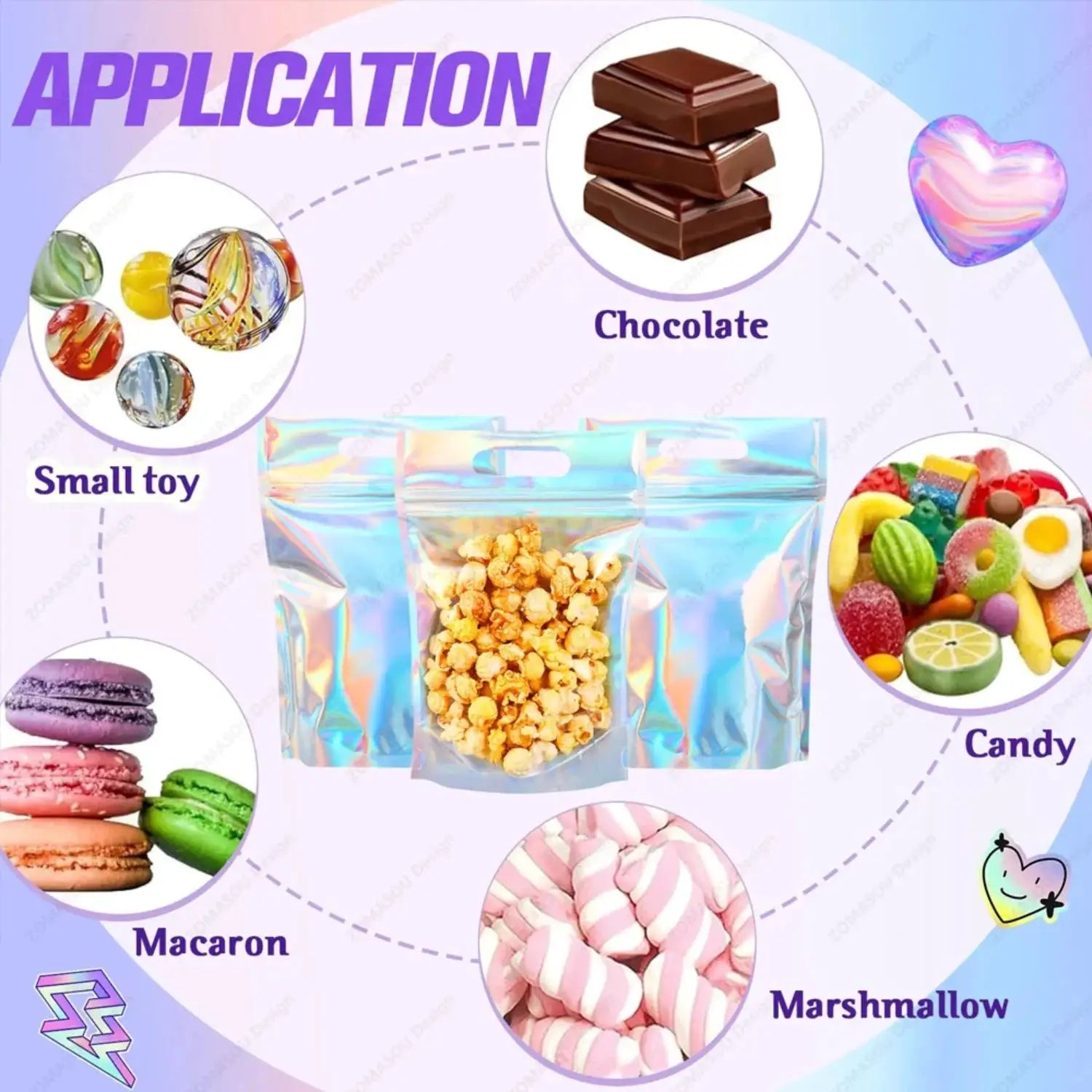 Laser Sealing Bags Holographic Plastic Pouches Resealable For Jewelry Gift Packaging Food Candy Kitchen Storage