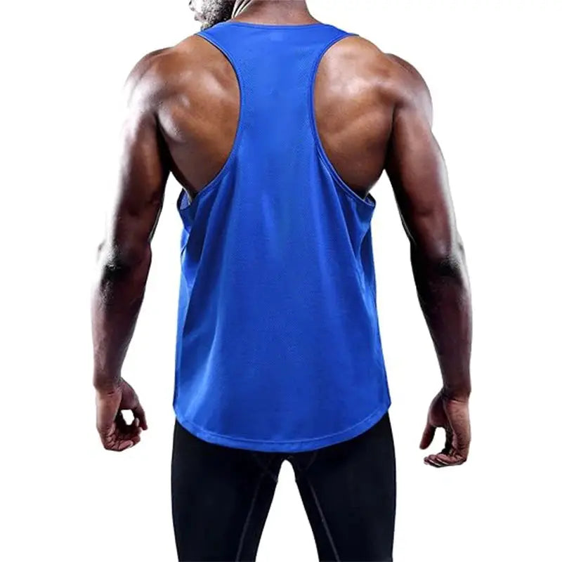 Men's blue running tank top gym vest, quick-dry sleeveless workout shirt by Simples Market