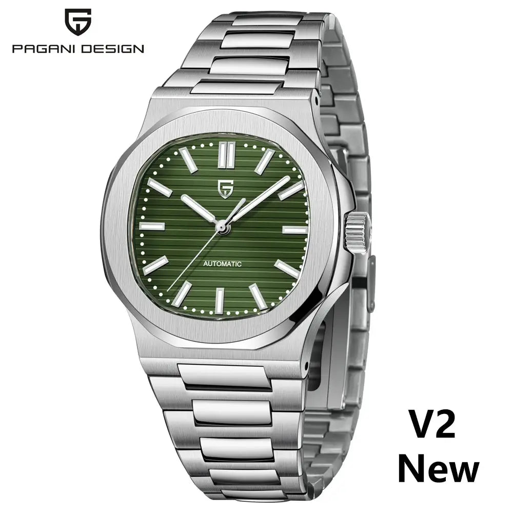 PAGANI DESIGN men's 40mm stainless steel automatic watch with green dial and bracelet