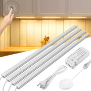 4-pack white aluminum under-cabinet LED light bars with motion sensor and touch-dimmable switch Simples Market