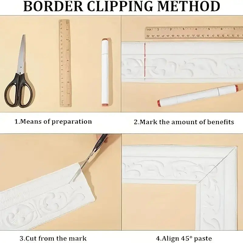 Self-adhesive white wall border trim, 1PC 230x8cm, 3D floral pattern, Simples Market