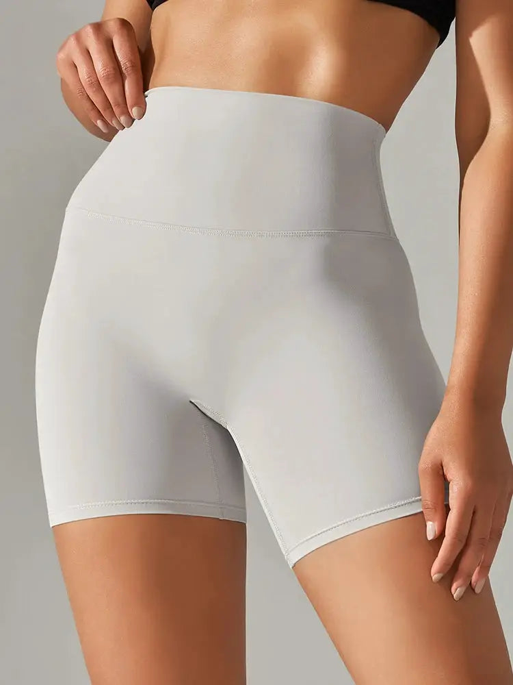 Women's high-waist yoga shorts by Simples Market in light grey, squat-proof