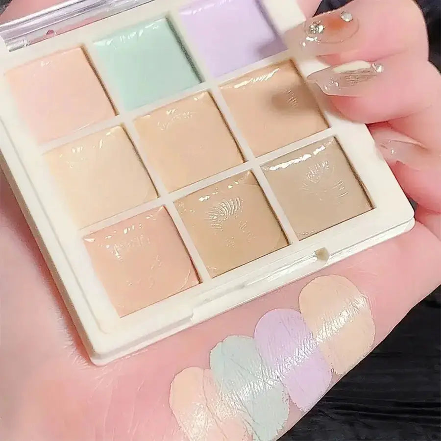 LuxeHue 9 Color Concealer Palette Waterproof Sweatproof Full Coverage Corrects Spots Acne Dark Circles Tear Troughs
