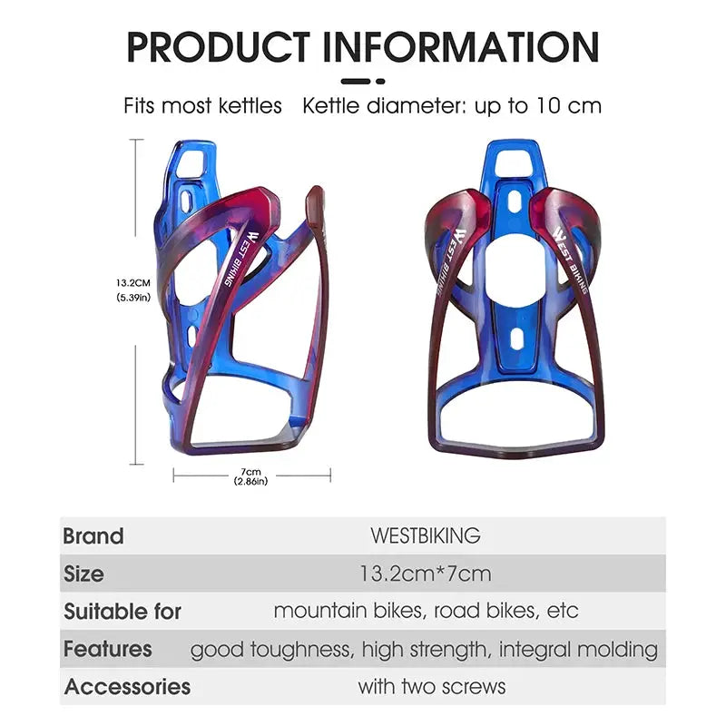 West Biking Colorful Gradient Bicycle Water Bottle Cage Ultralight for MTB and Road Bikes Durable PC Plastic Holder